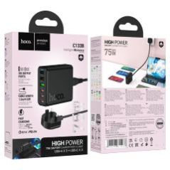 Hoco C133B High Power Charger  3 USB - 3 Type C Ports